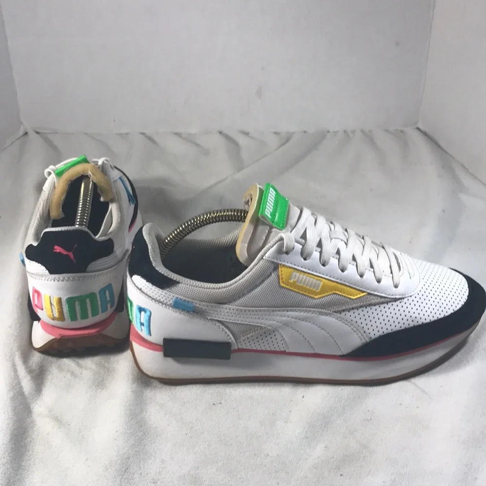 Puma Mens Future Rider Finish White Fluorescent Pink Sneakers Size 10